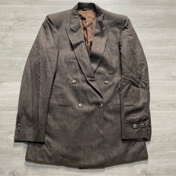 NWT Vintage Pierre Balmain Mens Brown Double Breasted Suit Jacket Blazer 38L - Picture 1 of 10